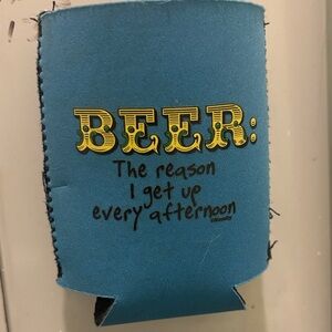 Blue 'BEER' Can Cooler Koozie Magnet with Yellow Lettering